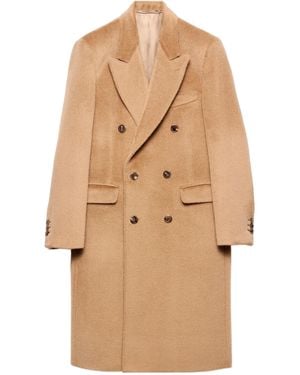 Prada Double-Breasted Wool Blend Coat - Natural