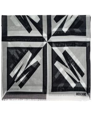 Moschino Logo Printed Raw Edge Scarf - Black