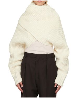 Sacai Ribbed Knit Cropped Turtleneck Sweater - White