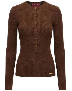 Gucci Fine Cotton Rib Cardigan - Brown