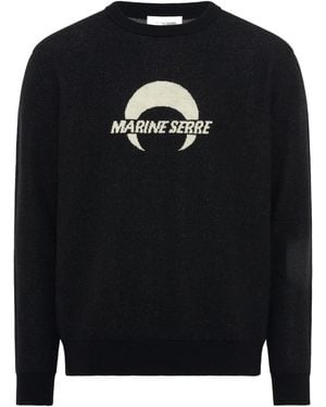 Marine Serre Logo Intarsia Crewneck Knitted Jumper - Black