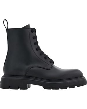 Ferragamo Short Boots With Lace On The Front - Black