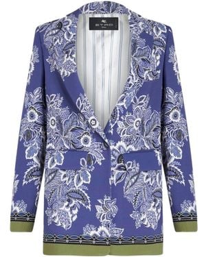 Etro Printed Cady Jacket - Blue