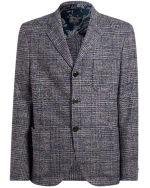 Etro Check-Pattern Notched-Lapel Blazer - Blue