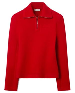 Tory Burch Half-Zip Wool Polo Shirt - Red