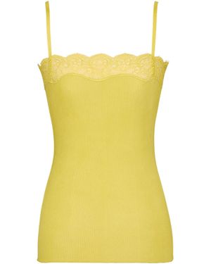 Saint Laurent Lace-Trimmed Ribbed Tank Top - Yellow
