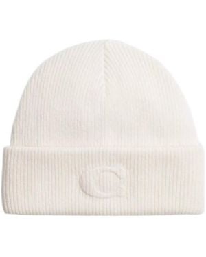 COACH Signature Embossed Knit Beanie - White