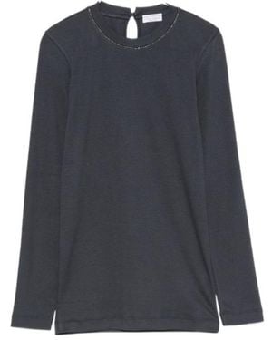 Brunello Cucinelli Monili-Trim Long-Sleeve T-Shirt - Blue