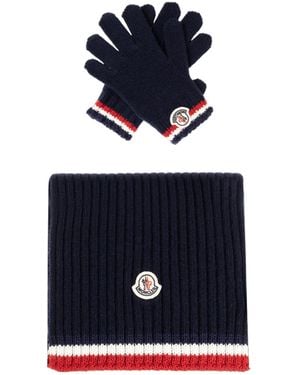 Moncler Logo Scarf And Glove Set - Blue