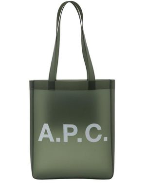 A.P.C. Lou Logo Printed Top Handle Bag - Green