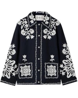 Sea Studded Appliquéd Cotton-Canvas Jacket - Black