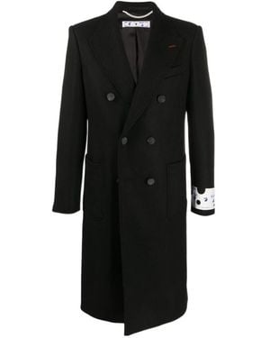 Off-White c/o Virgil Abloh Double-Breasted Logo Print Coat - Black