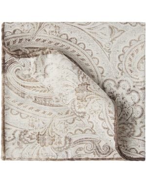 Brunello Cucinelli Printed Silk Pocket Square - White