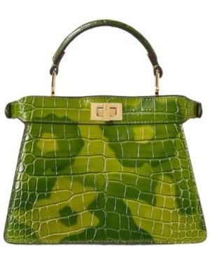 Fendi Peekaboo Iseeu Petite Sunny Side Flowers Crocodile Leather Bag - Green