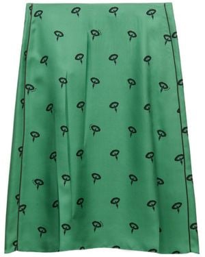 Marni Silk Twill Midi Skirt With Floral Print - Green
