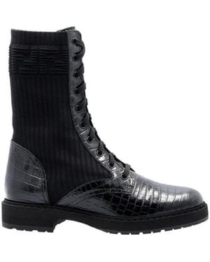 Fendi Multi-Panel Lace-Up Boots - Black