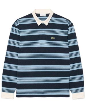 Lacoste Striped Rugby Pique Polo Shirt - Blue