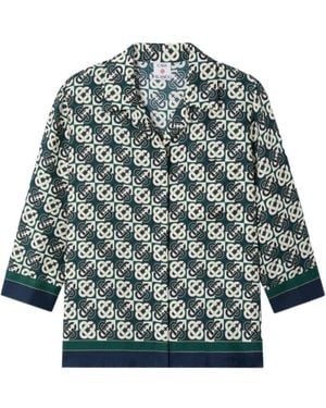CASABLANCA Check Monogram Pyjama Long Sleeve Silk Shirt - Green