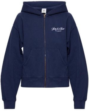Sporty & Rich Vendome La Embroidered Zip Hoodie - Blue