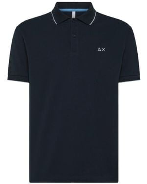 Sun 68 Contrast Trim Piqué Polo Shirt - Blue