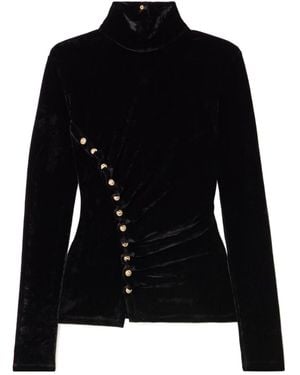 Rabanne Rabanne Button Detail Draped Velvet Top - Black