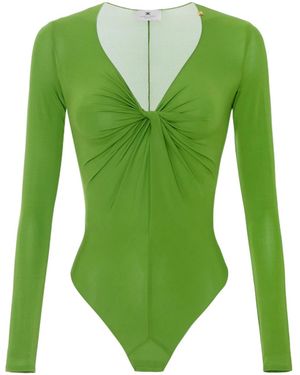 Elisabetta Franchi Draping Long-Sleeve Bodysuit - Green