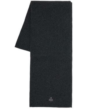 Isabel Marant Logo Embroidered Ribbed Scarf - Black
