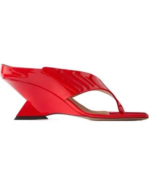 The Attico Leather Wedge Thong Sandals - Red