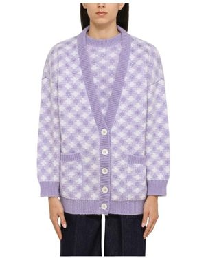 Alessandra Rich Checked V-Neck Cardigan - Purple
