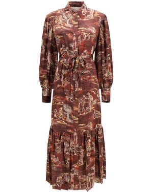 ALÉMAIS Ezra Western Print Midi Shirt Dress - Brown