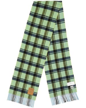 Ganni Plaid Wool Scarf - Green