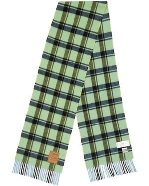 Ganni Plaid Wool Scarf - Green