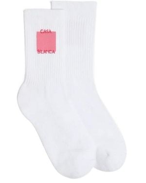 CASABLANCA Rose Shadow Logo Square Socks - White