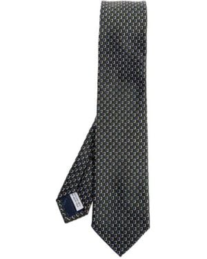 Ferragamo Bi-Color Gancini Jacquard Silk Tie - Black