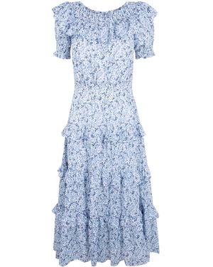 Ralph Lauren Lauren Smocked Tiered Long Dress - Blue