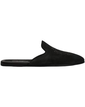 Dolce & Gabbana Embroidered Slip-On Mules - Black