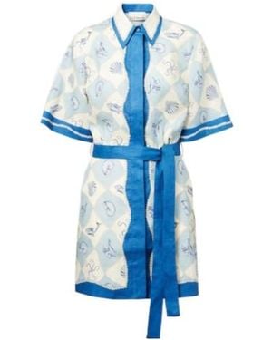 ALÉMAIS Printed Linen Shirt Dress - Blue