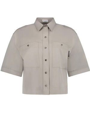 Brunello Cucinelli Snap Short Sleeve Shirt - Gray