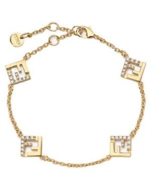 Fendi Crystal Logo Chain Bracelet - Metallic