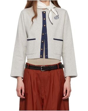 Bode Heathered Embroidered Cardigan - Grey