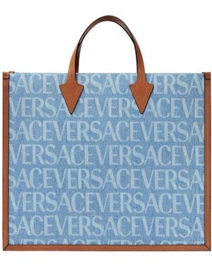 Versace Allover-Printed Denim Top Handle Bag - Blue