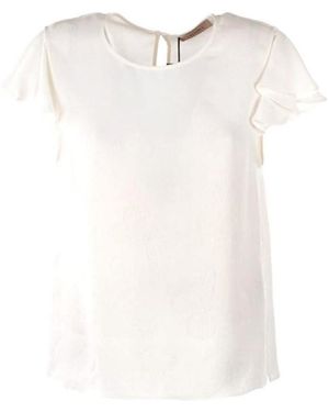 Twinset Round-Necked Lotus Leaf Edge T-Shirt - White