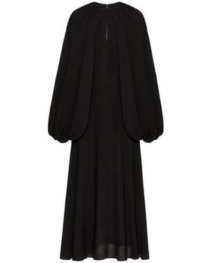 Valentino Cape-Style Midi Silk Dress - Black