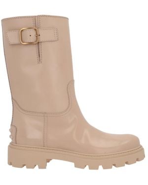 Tod's Buckle-Detailed Round-Toe Boots - Natural