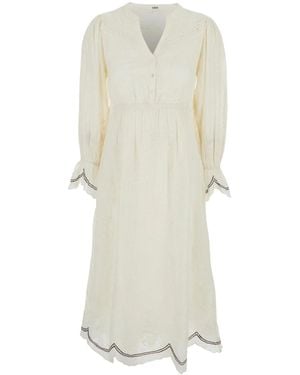 Ba&sh 'Prisco' Long Dress With V-Neck And All Over Embroidered D - White