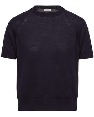 Moncler Short Sleeve Wool Sweater - Blue