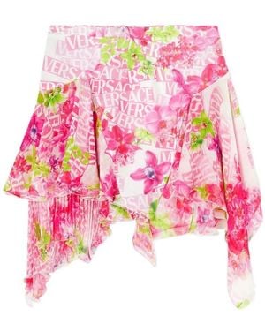 Versace Allover Floral Printed Mini Skirt - Pink