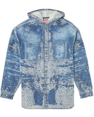 DIESEL D-Dewny-Hood Distressed Denim Jacket - Blue