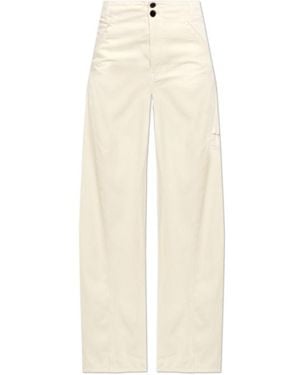 Self-Portrait Cream Denim Pocket Trousers - White