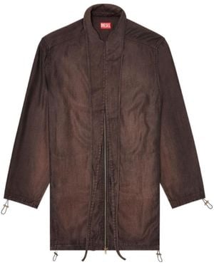 DIESEL Giacca Leggera Extra-Long Collar Zip-Up Denim Jacket - Brown
